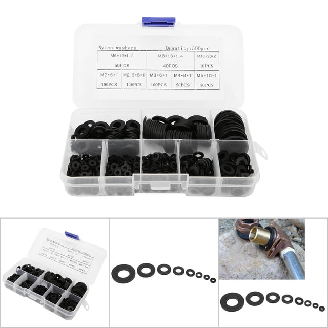 Washer, 500Pcs Nylon Washer Set, Nylon Flat Washer Assortment Set, Nylon Insulating Spacer, Hardware, Commercial Access Door Trims Seals And Gaskets