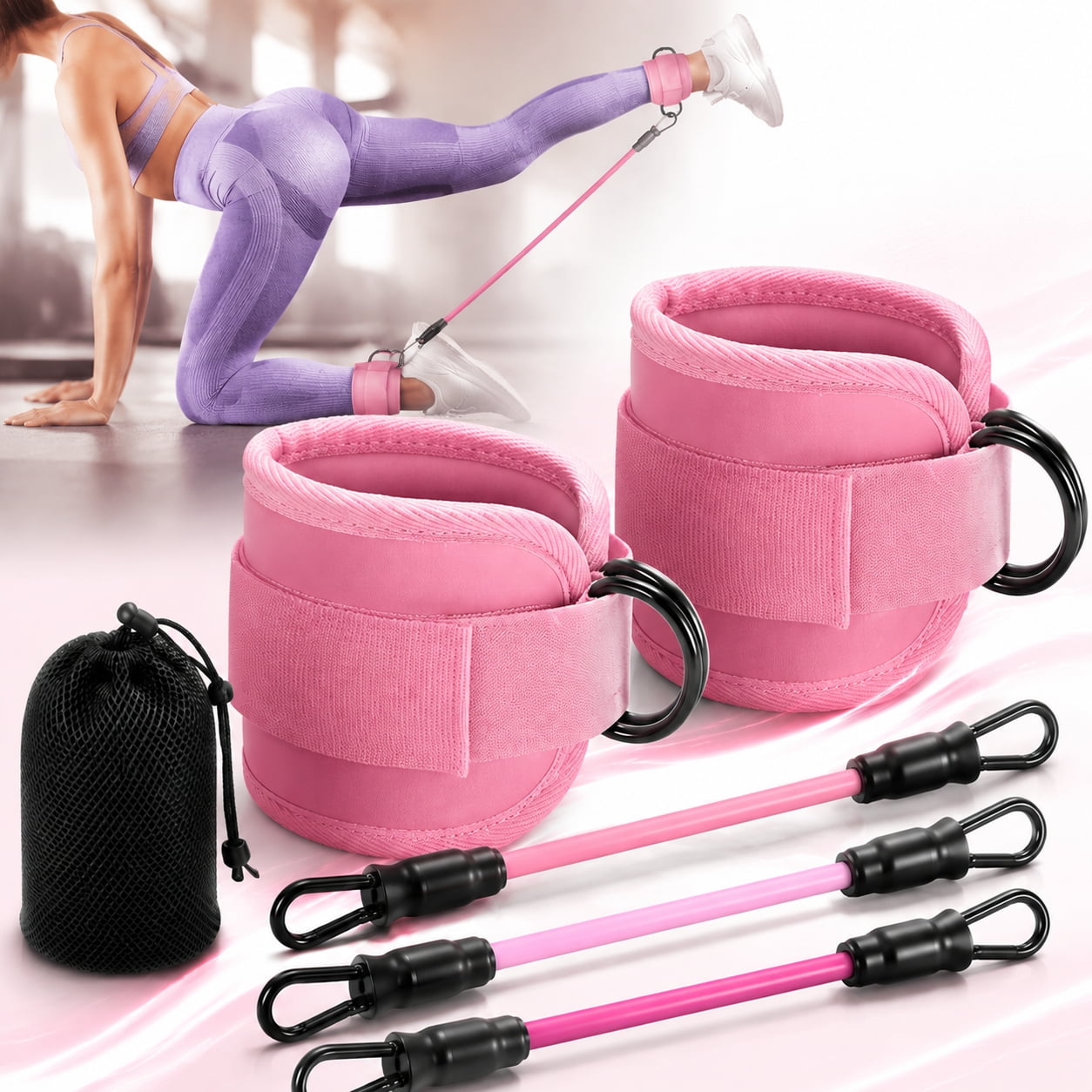 Genreen Ankle Resistance Bands with Cuffs, Glutes Workout Equipment,Ankle Bands for Working Out, Butt Exercise for Women Legs and Glutes