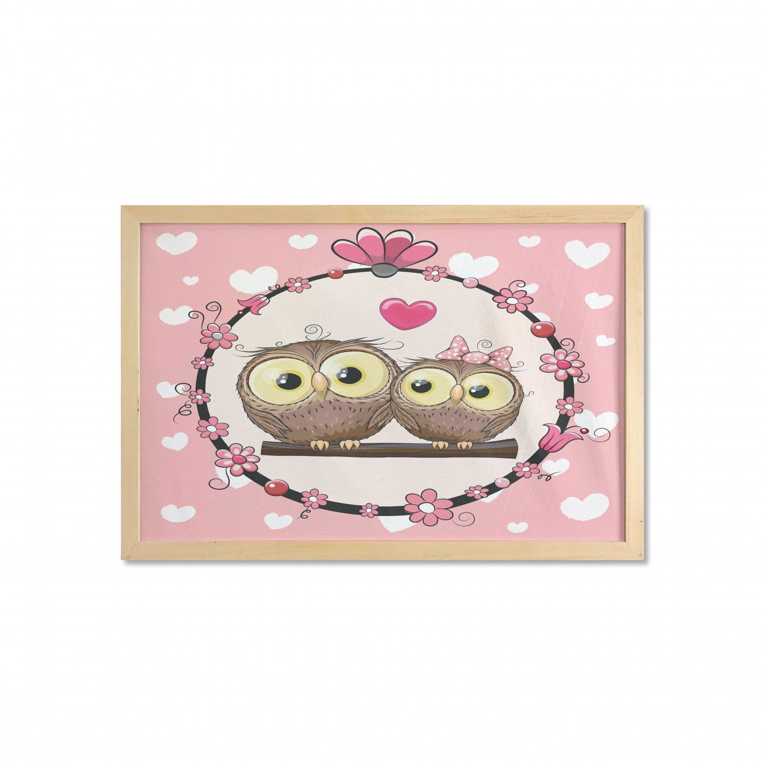 Owls Wall Art with Frame, Owl Couple on Tree Branch Floral Wreath ...