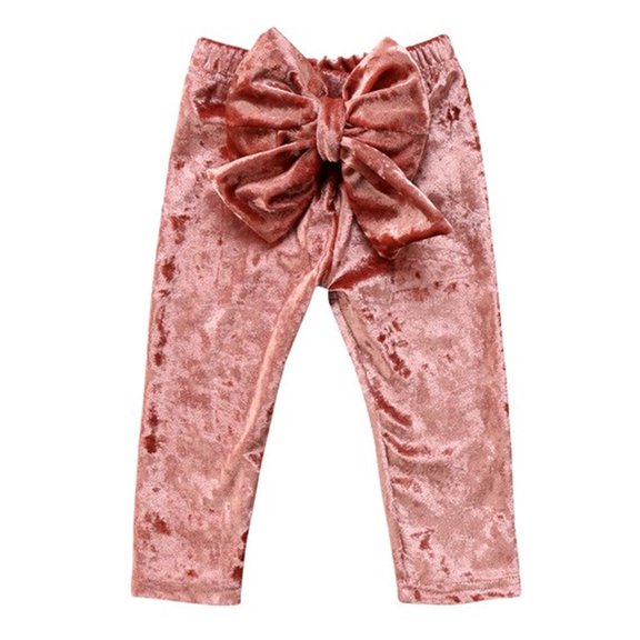 Baby Toddler Princess Girl Velvet Bowknot Soft Leggings Pants (Peach, 90/1-2 Years)