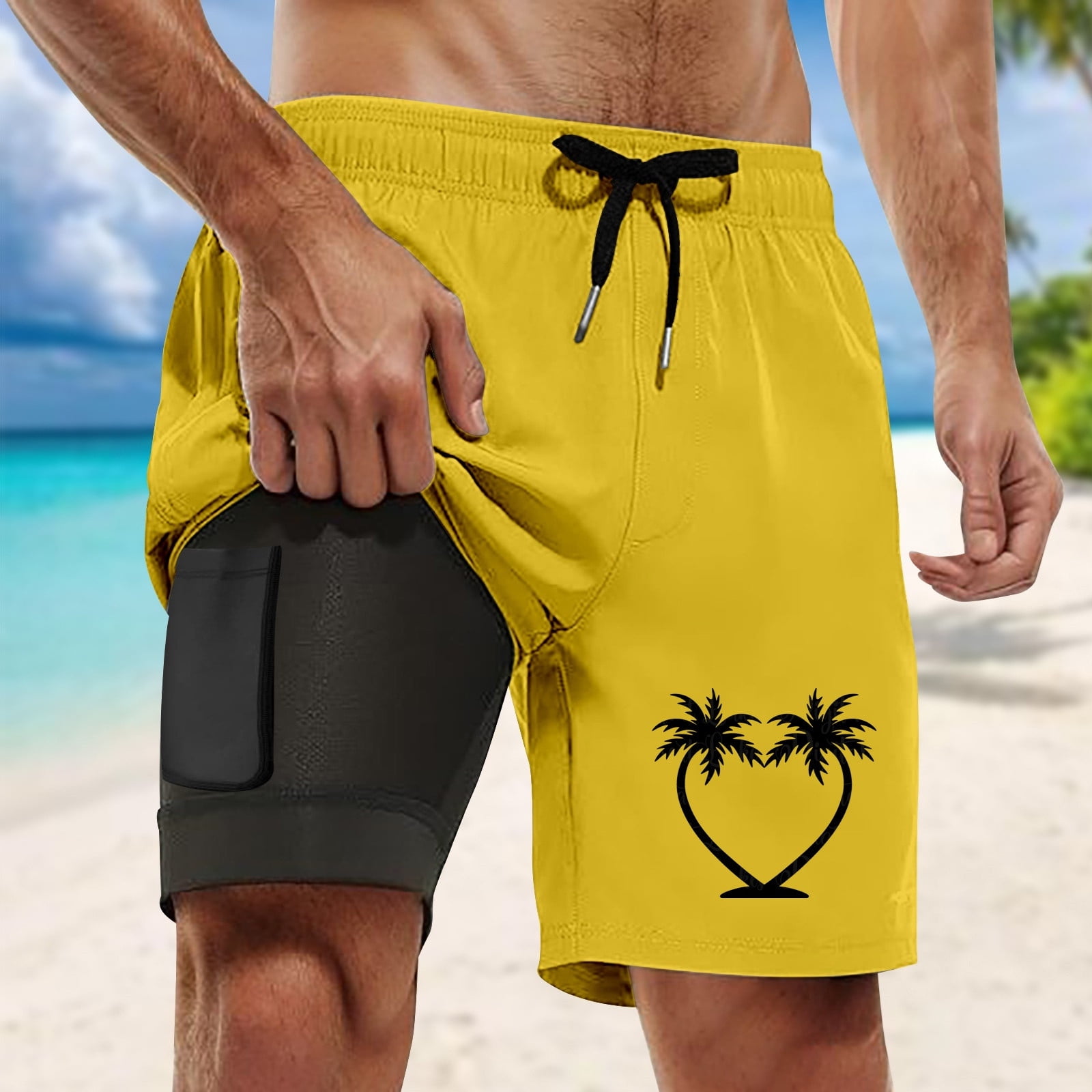 FUZHIQ Men Swim Shorts 7 Inch Fashion Funny/novelty Print Quick-Dry Vacation Beach Shorts with Soft Mesh Lining Upf 50+ Sun Protection Summer Swimwear,XXXXXL