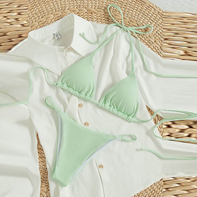 Mejor Belleza Mujer Traje de Baño de Moda Aumentar el tamaño 2 Piezas Tankini Tops de Bikini y Partes de Abajo Mint Green L