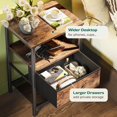 thumbnail image 6 of Bedside tables (set of 2), bedside tables with fabric drawers, mesh shelves, side tables with storage, fabric drawer dresser, open shelves, metal frame, bedroom, rustic brown, 6 of 9