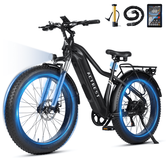 Actbest Electric Bike for Adults with Peak over 750W Brushless Motor, Over 20MPH Electric Mountain Bike, 26"×4 Fat Tires Ebikes, (Gray)