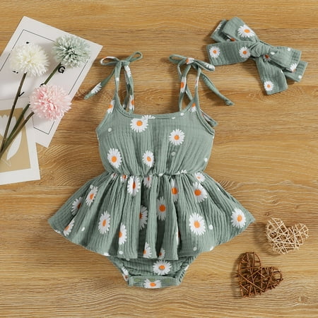 

kpoplk Toddler Summer Outfits For Boys Toddler Baby Girl Denim Floral Dress Sleeveless Ruffle Mesh Princess Dresses Summer Clothes One Piece Outfits(Green)