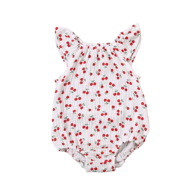 Combinaison d'Été Mignonne à une Manche pour Bébé Fille avec Imprimé Cactus Radis Cerise