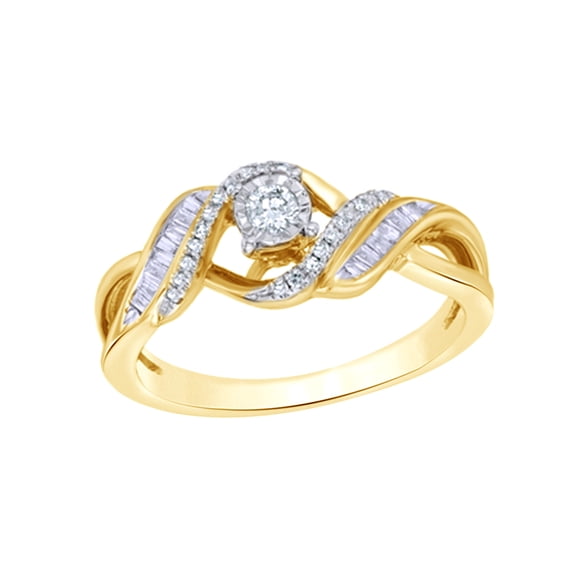 Round Cut White Natural Diamond Twist Bypass Ring in 10k Yellow Gold (0.25 Cttw)