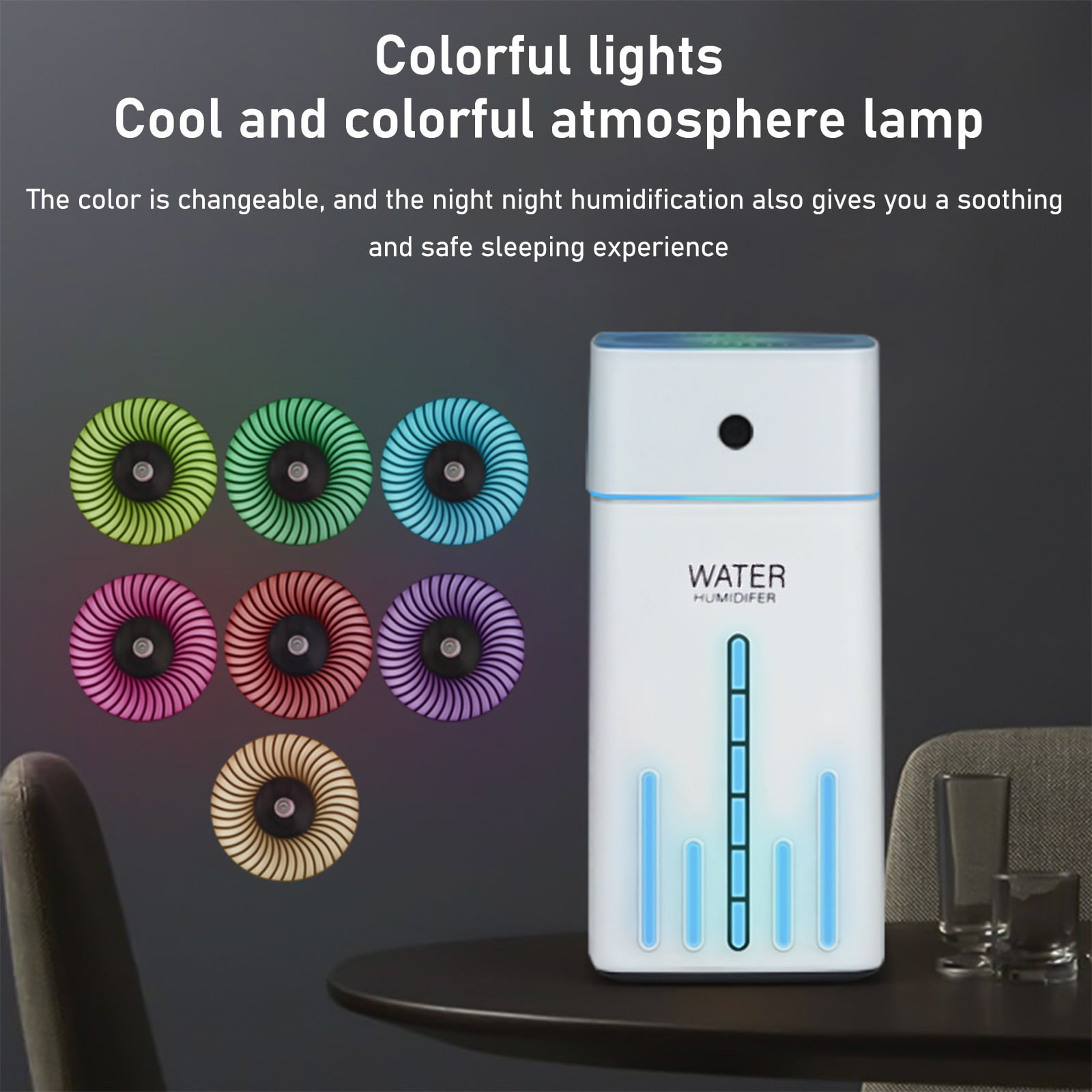 Home Humidifier USB Powered | Large 1000ml Capacity Aromatherapy Diffuser | Quiet Mute Operation | 7-Color Night Light | Desktop Bedroom Office | ABS White | 1pc | 21.8x10.3x10.3cm