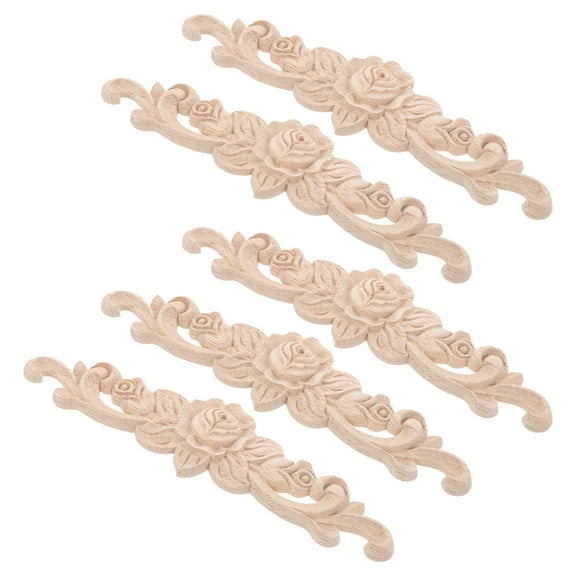 Hemoton 5pcs Unpainted Wood Carved Rose Appliques Onlays for Door Cabinet Bed Furniture Home Decor DIY Projects Supplies