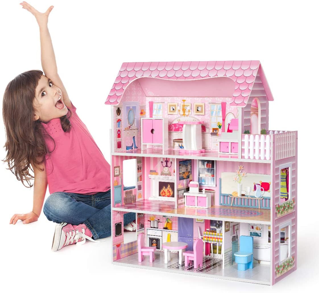 Large 4 Storey DIY Building Toy Set Deluxe Villa Play Doll House for Girls 