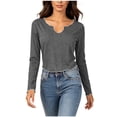 thumbnail image 3 of Lonomox Women's Cropped Pullover Tops Notch V Neck Long Sleeve Shirts Solid Color Casual Loose T Shirts, 3 of 6