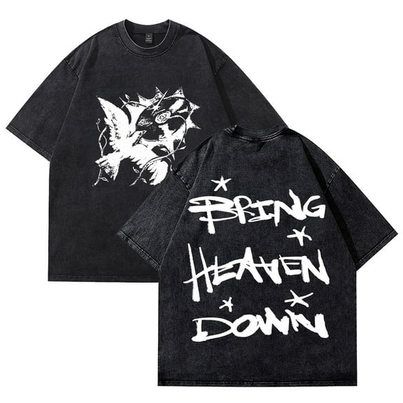 Hulvey Bring Heaven Down Washed Cotton Tee Women Men Short Sleeve Casual Streetwear T-shirt
