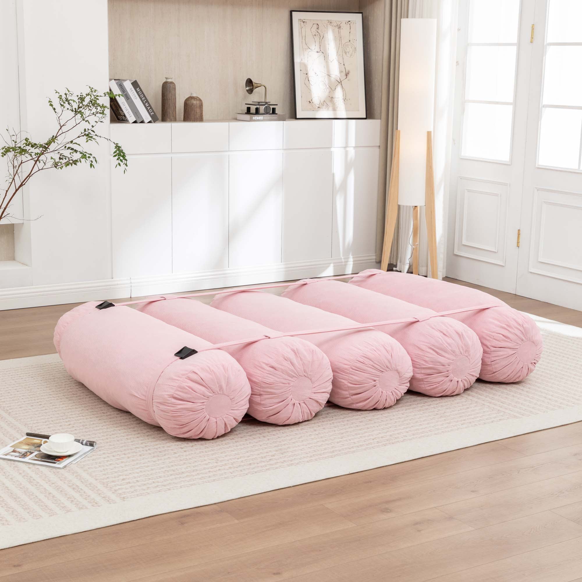 Miniyam 76" x 50" Pink Floor Sofa with Adjustable Straps Bean Bag Lounger for Living Room, Bedroom