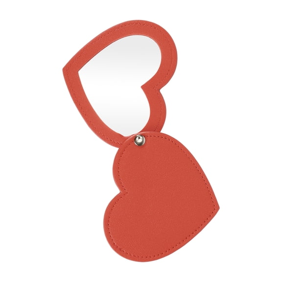 Unique Bargains 1 Pc Women Rotating Heart Makeup Mirror for Travel Vacation Beauty Parlor Red PU Stainless Steel