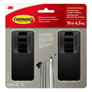 Command Matte Black Curtain Rod Hooks, 2 Hooks, 4 Adhesive Strips