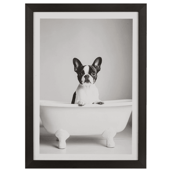 Bouclair chien dans bain cadre mural