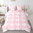 thumbnail image 1 of Cute Rabbit Bed Set in a Bag 7 Pcs,Spring Easter Animal Princess Bowknot Bedding Set,Pink Geometric Plaids Kawaii Bow Patchwork Comforter with Fitted,Flat Sheet,Pillowcase,Pillow Covers,Queen, 1 of 5