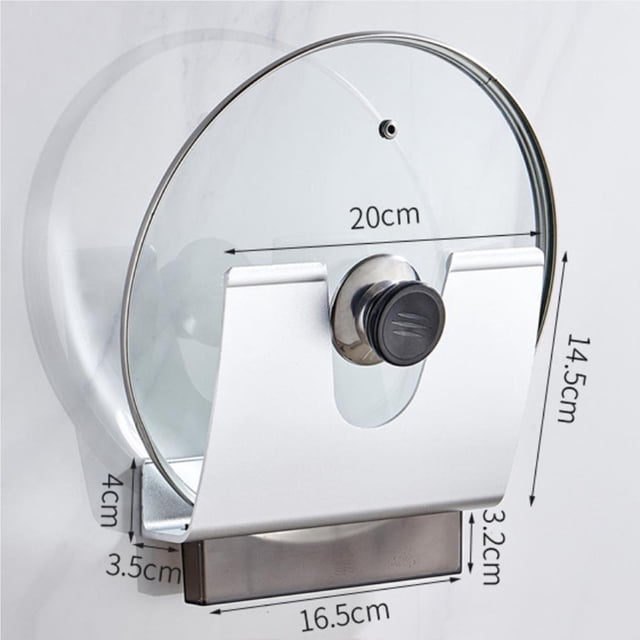 Ounissouiy Soporte para tapa de olla montado en la pared de cocina, tapa para sartén, organizador de almacenamiento, herramienta de cocina sin perforación Almacenamiento y organización del hogar Ounissouiy HA023641-00