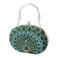 thumbnail image 1 of Bolso de mano con estampado de pavo real para fiestas, compras, desplazamientos, graduación, compromisos. Verde, 1 of 9