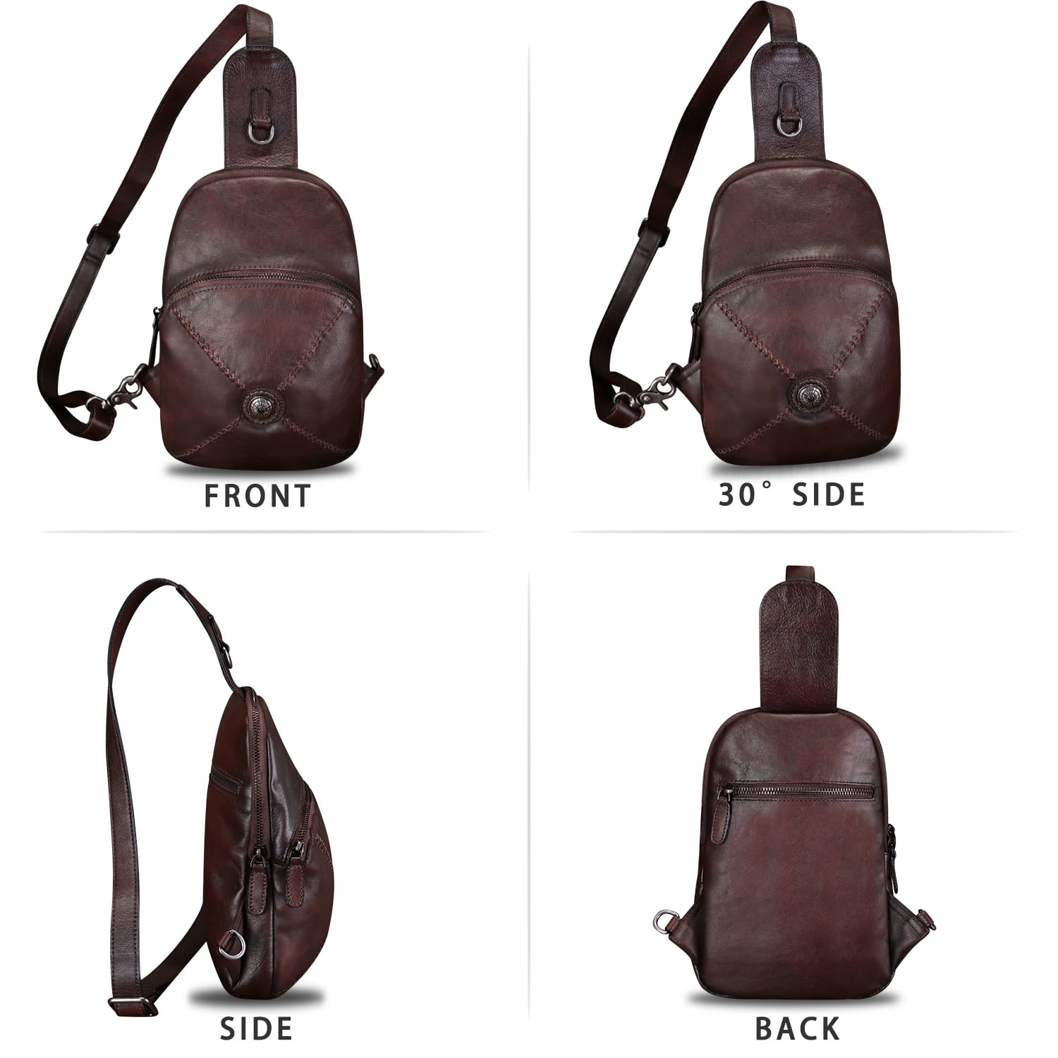 Genuine Leather Small Sling Bag for Women Men Sling Backpack Purse Crossbody Bag