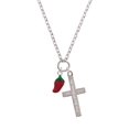 thumbnail image 2 of Delight Jewelry Silvertone Red Jalapeno Everlasting Love Engraved Cross Zoey Necklace, 28", 2 of 4