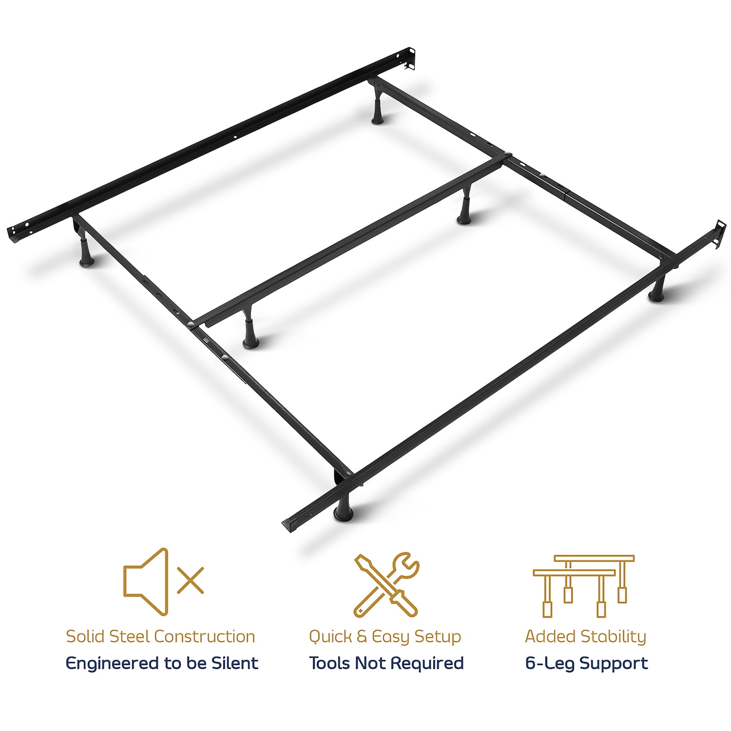 Clara Clark 5.25" Metal Adjustable Full/Queen/King Bed Frame with Center Support, Black