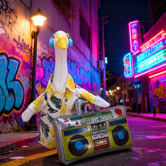 Porch Goose Outfit - Hawaiian & Hip Hop Costume For Goose Statue with Speaker Accessory, Summer Decor For Outdoor Patio & Garden