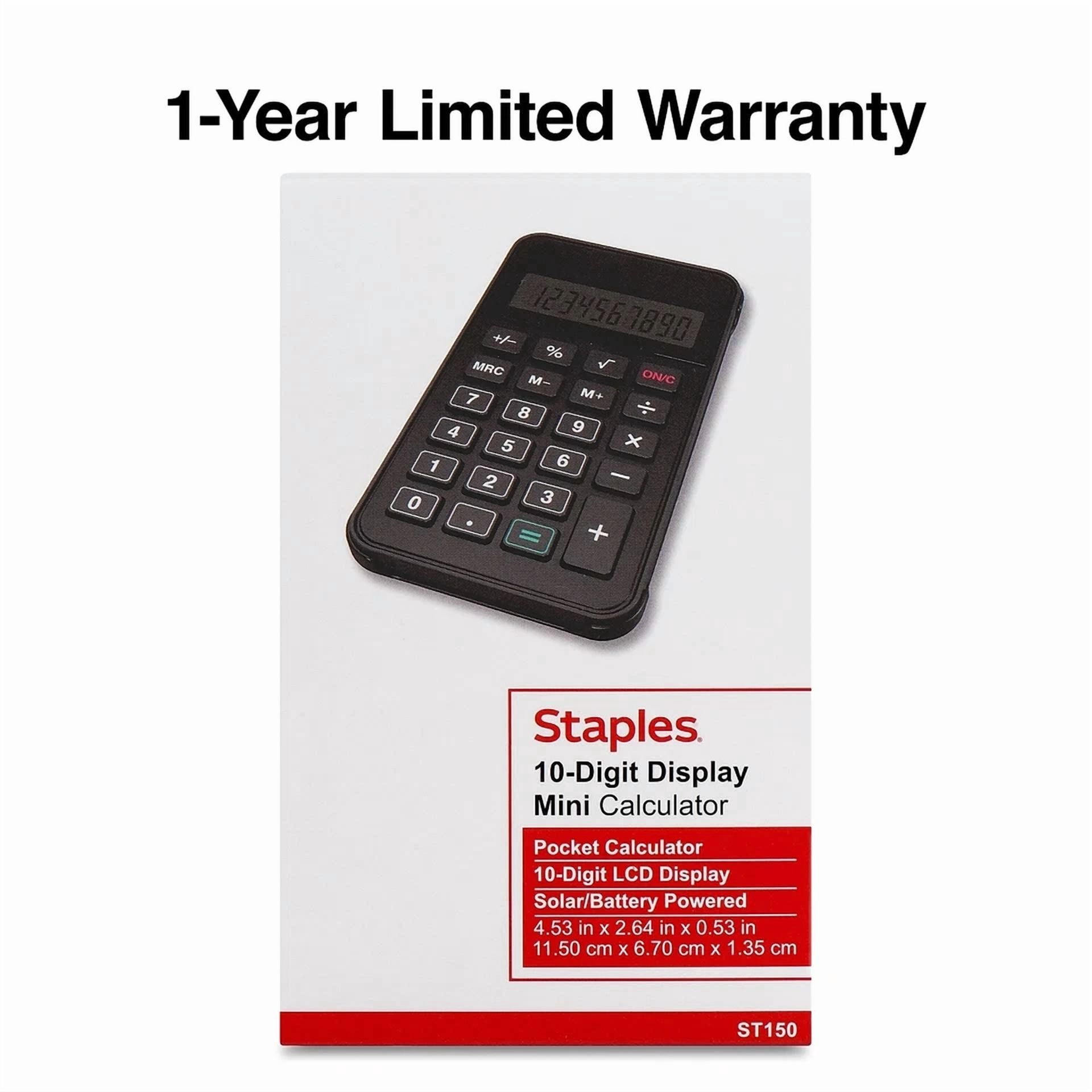 CRESTIN- Staples 10-Digit Solar And Battery Basic Calculator Black 3/Pack St150-Ccvs