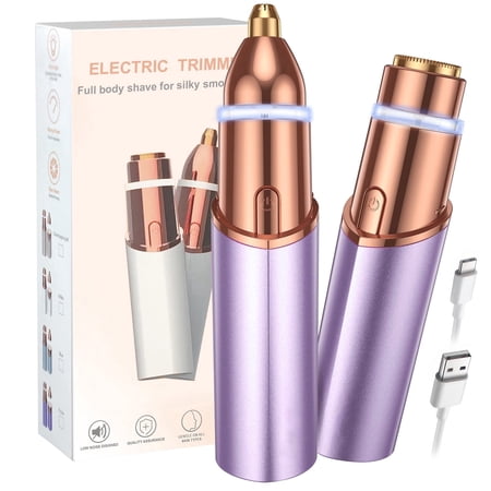 Hoeylife Facial Hair Remover for Women 2 in 1 Rechargeable Electric Painless Eyebrow Removal Built-in LED Light(Purple)