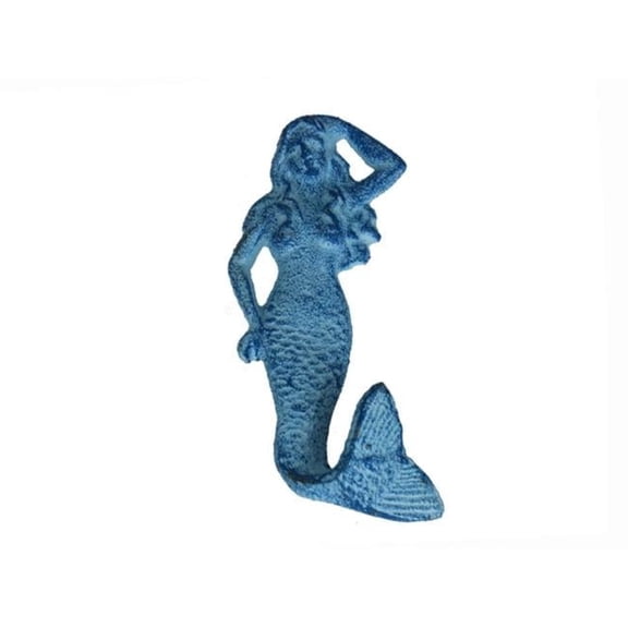 Handcrafted Model Ships K-516-dark-blue 6 in. Cast Iron Mermaid Hook - Rustic Dark Blue Whitewashed