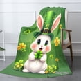 thumbnail image 2 of Amarainy St Patrick's Day Bunny With Clover Green Hat Flannel Throw Blanket For Winter Gift Home Sofa Bed Decoration 60x80 inch, 2 of 5