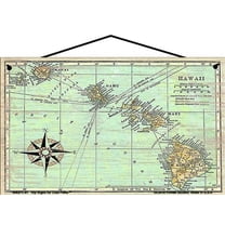 5x8 Hawaii Map Sign - Image of a Vintage Map of the Hawaiian Islands Including Directional Compass - Maui Oahu Honolulu Kauai Pacific Ocean - Decorative Household Family Home Décor Wall Art