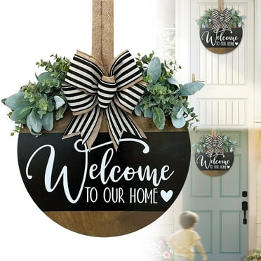 Front Door Hanging,Welcome Door Sign Farmhouse Welcome Sign For Front Door Wooden Door Hanger With Greenery Rustic Bow Porch Decor Housewarming
