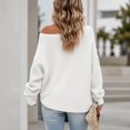 thumbnail image 4 of WULMLEO Women Off Shoulder Wrap Ribbed Knit Sweaters Long Sleeve Loose Cross Front Pullover Tops White L, 4 of 5