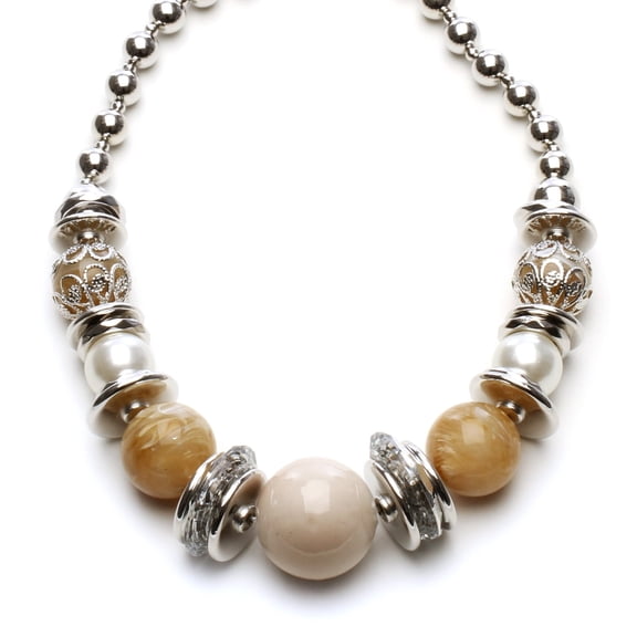 Elegant Beaded Statement Necklace with Pearl and Crystal Accents, 18-22 Inches Adjustable Length Jewelry Necklace Silver