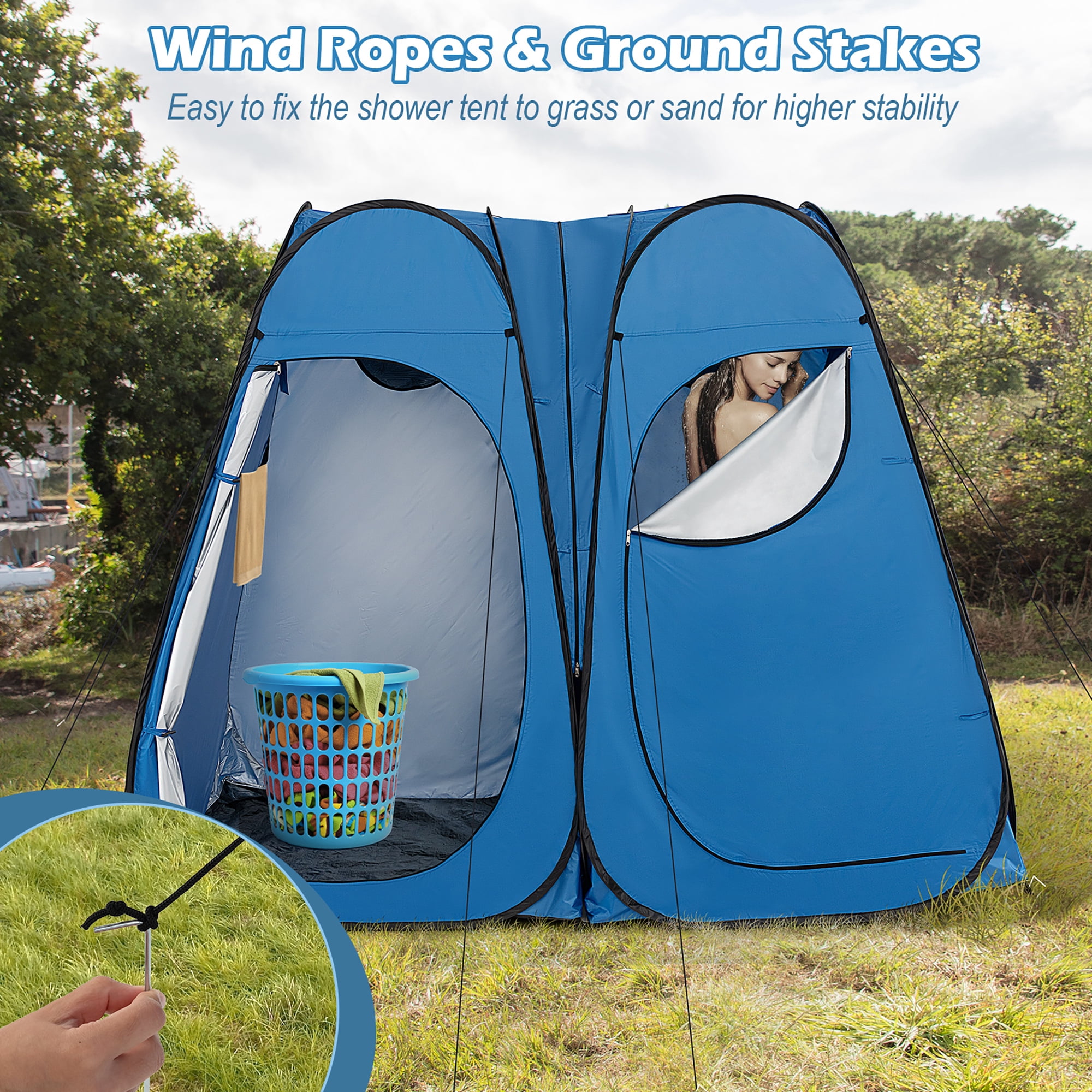 Costway Outdoor 7.5FT Portable Pop Up Shower Privacy Tent Dressing Changing Room Camping Navy
