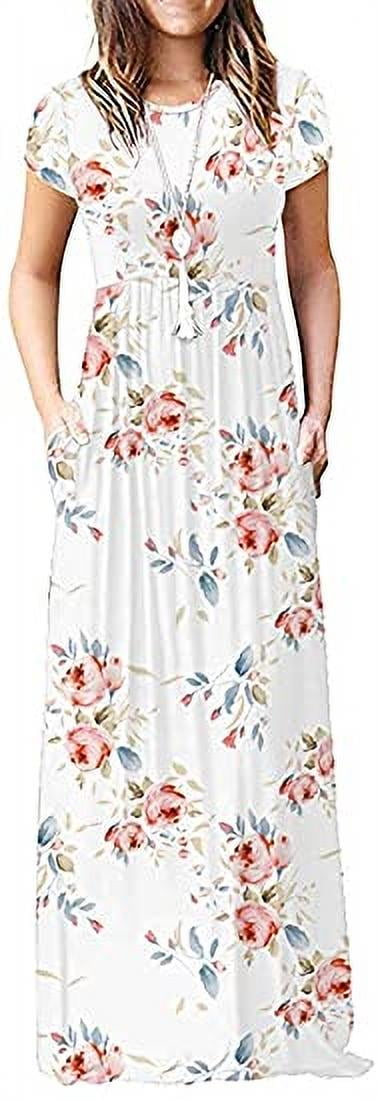 Women's Short Sleeve Plain Maxi Dresses Casual Long Dresses with Pockets -  Walmart.com