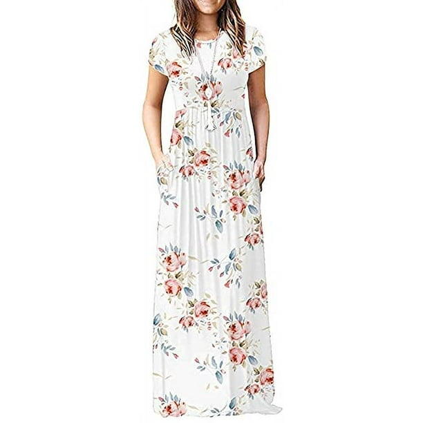 Women's Short Sleeve Plain Maxi Dresses Casual Long Dresses with
