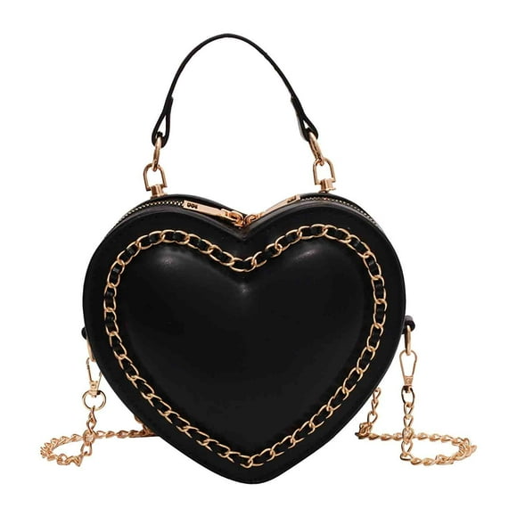 HOARBOEG Heart Shape Satchel Crossbody Purse for women Zip Around Shoulder Bag (Black)