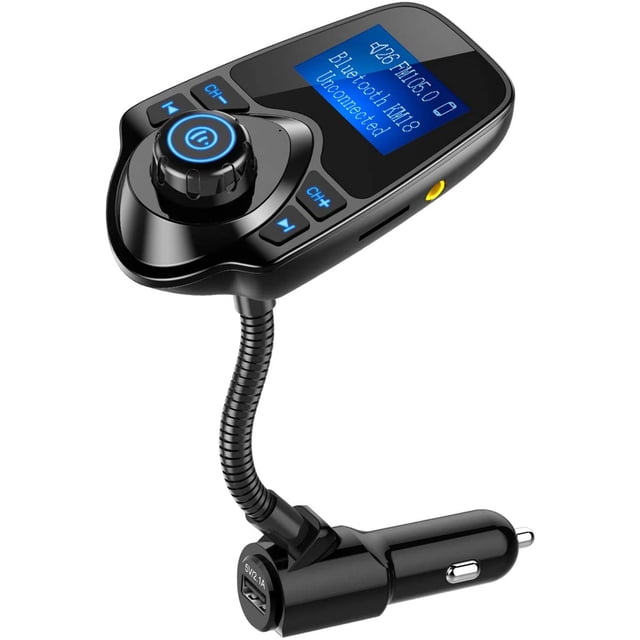 Wireless In-Car Bluetooth FM Transmitter Radio Adapter Car Kit W 1.44 Inch Display Supports TF/SD Card and USB Car Charger for All Smartphones Audio Players