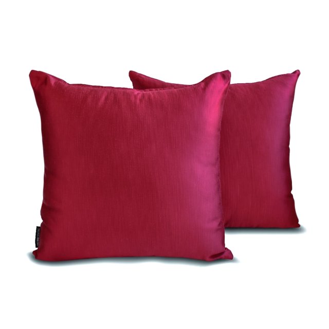 Fundas de cojín decorativas HomeCentric, color rojo, paquete de 2, 30 x 30 cm (12 x 12 pulgadas), de satén liso para sofá, estilo moderno liso - Satén flameado rojo intenso