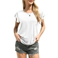 thumbnail image 4 of QINCAO Summer Tops for Women Solid Color Ruffle Short Sleeve Round Neck Tunic Tee Blouse for Women,M(8-10), 4 of 7
