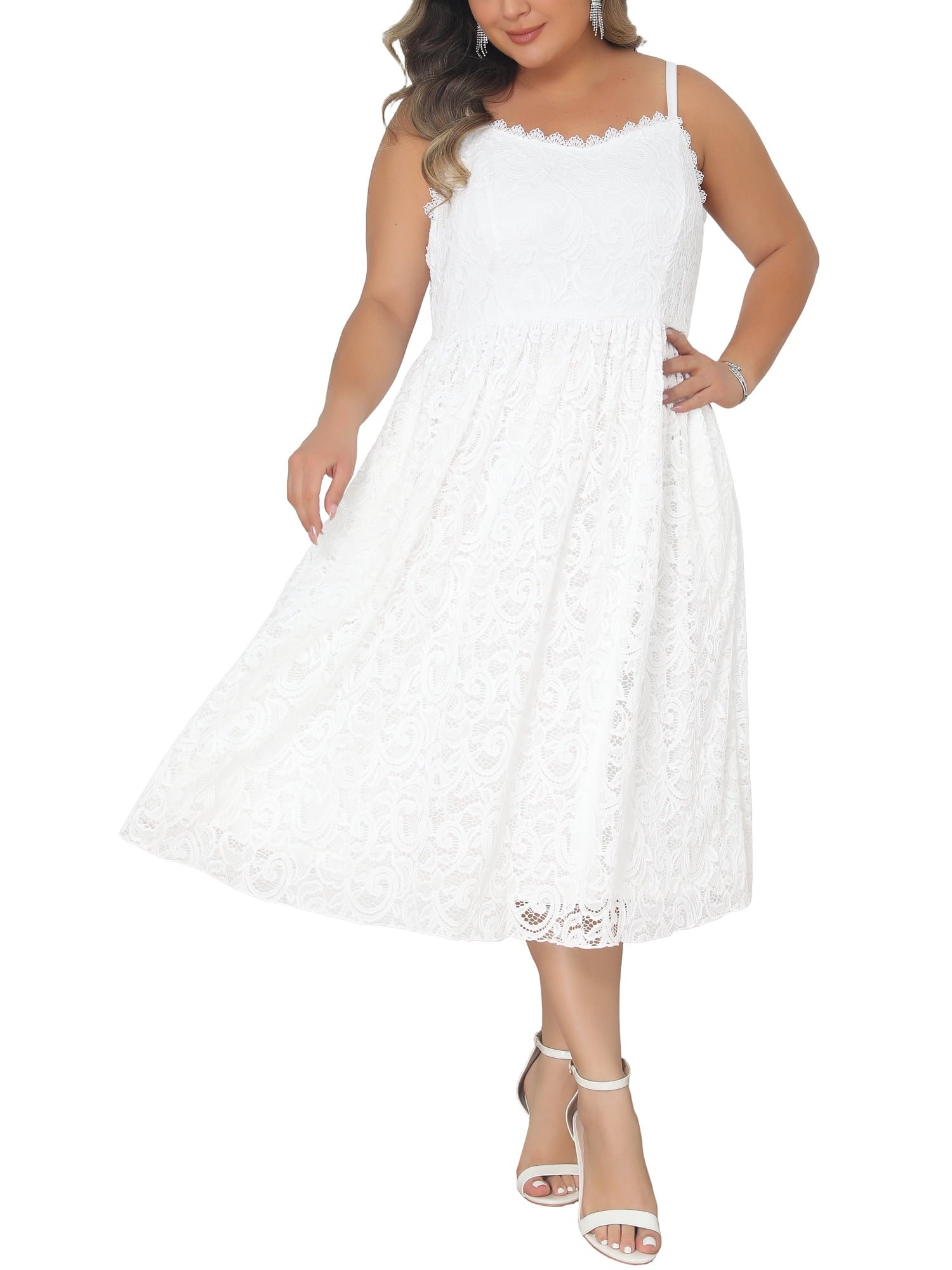 DARING DIVA Women's Plus Lace Floral Overlay Dress for Evening Gowns 2X White