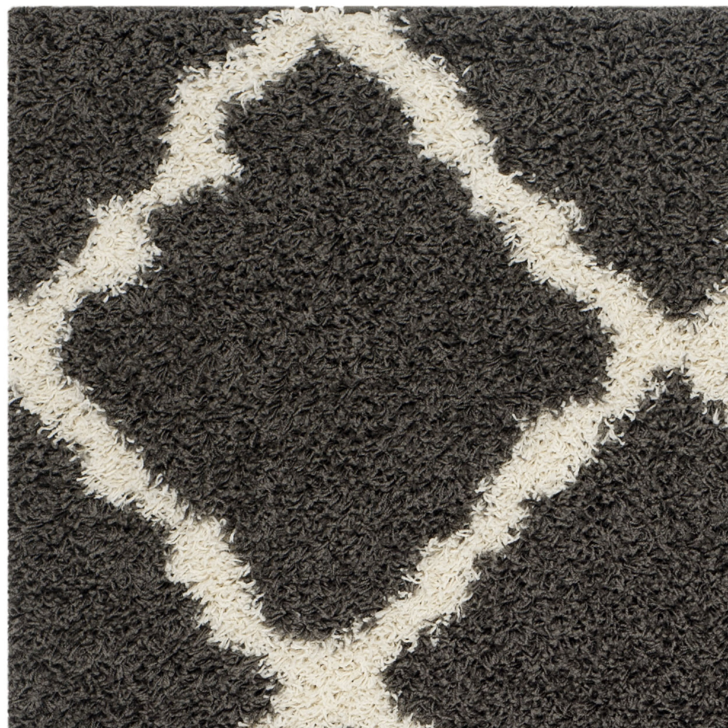 SAFAVIEH Daley Geometric Plush Shag Runner Rug, Dark Grey/Ivory, 2'3" x 10'
