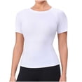 thumbnail image 1 of Craaazy Haut de Yoga pour Femme à Manches Raglan, Col Rond, Manches Courtes, Couleur Unie, Haut d'Entraînement à Haute Élasticité, Respirant et à Séchage Rapide pour la Course et le Entraînement Physique, Cadeaux, 1 of 5