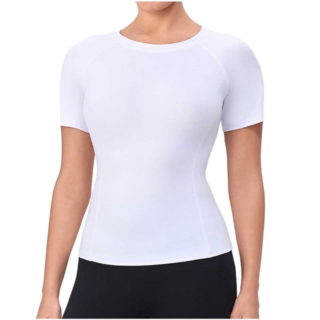 Craaazy Haut de Yoga pour Femme à Manches Raglan, Col Rond, Manches Courtes, Couleur Unie, Haut d'Entraînement à Haute Élasticité, Respirant et à Séchage Rapide pour la Course et le Entraînement Physique, Cadeaux