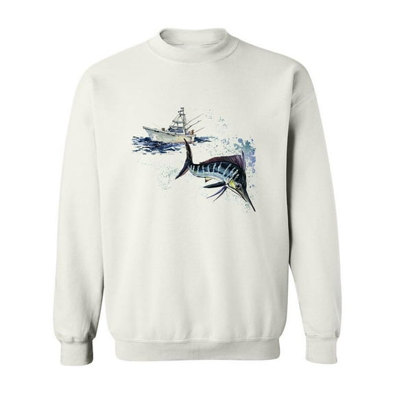Watercolor Fisher And Swordfish Sweatshirt Men -Image by Shutterstock, Male 5X-Large