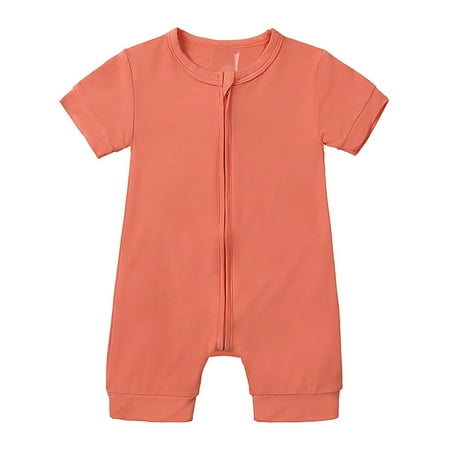

WUXIAN Toddler Baby Solid Color Romper Zipper Onesie Fiber Fabric Natural And Comfortable Summer Jumpsuit Outfits Infants Onesie Children Lovely Dailywear