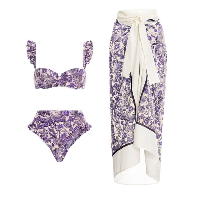 CAICJ98 Maillot de Bain Femmes 2 Pièces Licol Haut et Mini Jupe Maillots de Bain Set Violet, M