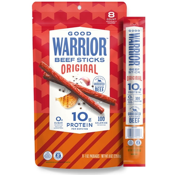 Good Warrior Grassfed & Finished Original Beef Sticks, 8 oz Bag